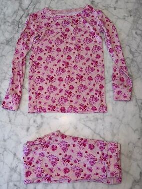 LEV BABY Girls' Pink Floral Long-Sleeve Pajama Set - Pink 3T